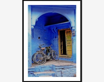 Jaipur India Travel Photography Print - Bicycle Doorway Photo