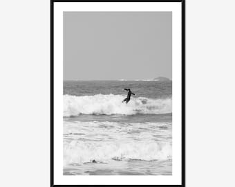Minimalist Surf Wall Art, Black and White Ocean Print, Coastal Photography Decor