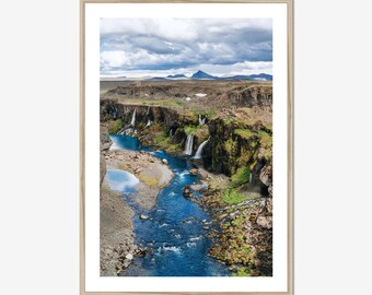 Iceland Valley of Tears Waterfall Print, Landmannalaugar Highland Nature Photography, Blue River Wall Art