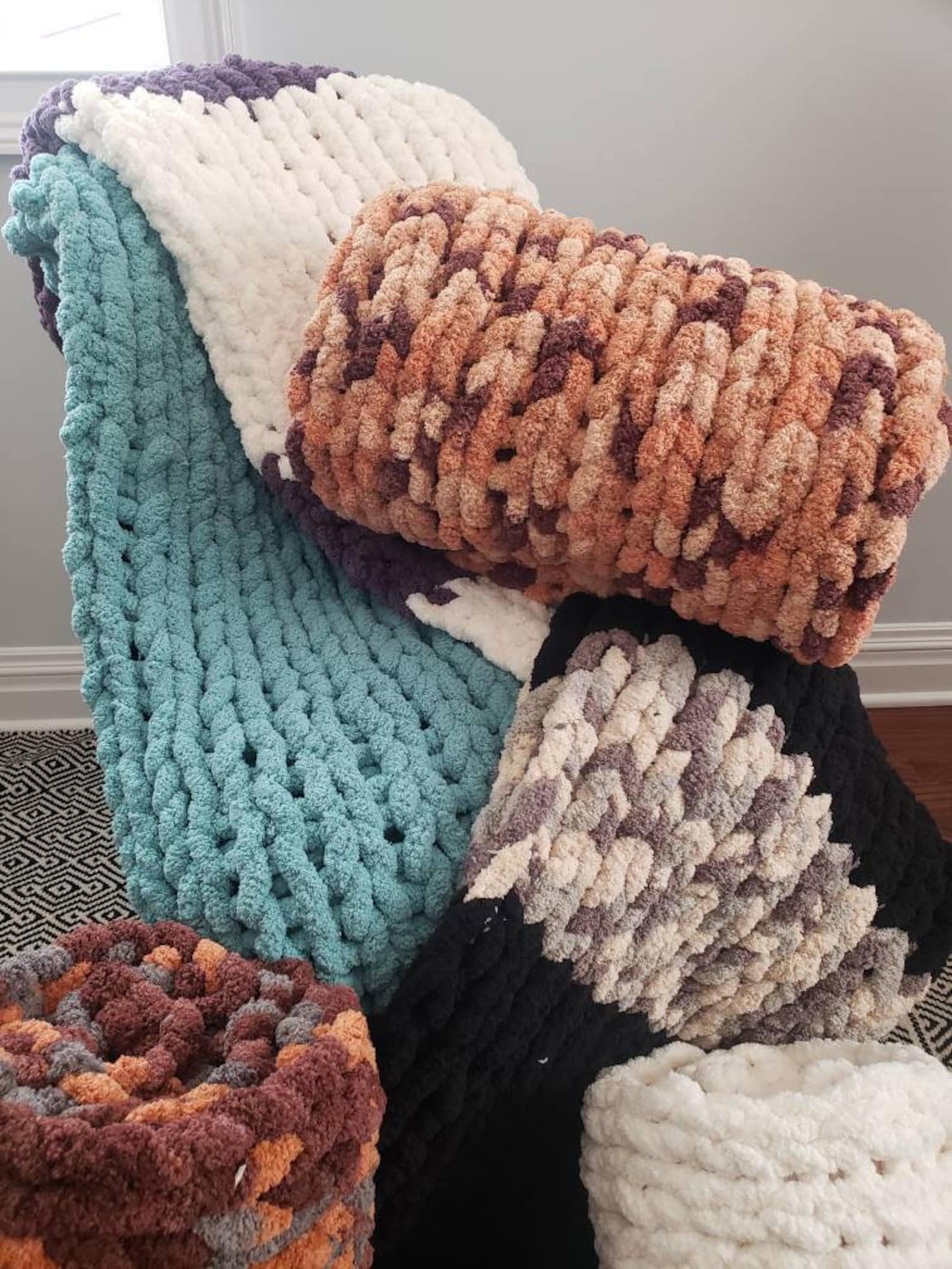 Chunky Blankets. Bernat Yarn. Cozy Throws. Branch Handmade. Etsy