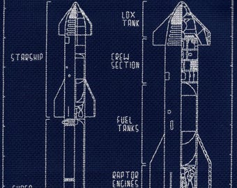SpaceX Starship Blueprint Cross Stitch Pattern (PDF Download)