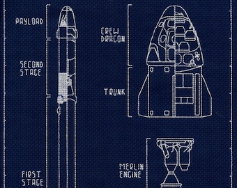 SpaceX Falcon 9 Blueprint Cross Stitch Pattern (PDF Download)