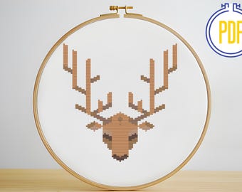 Deer Head Geometric Cross Stitch Pattern, Instant Download, PDF pattern