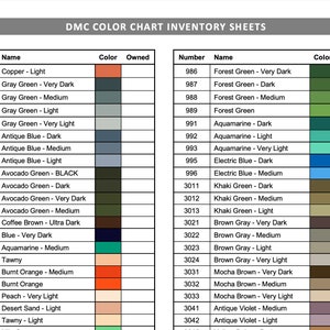 Printable DMC Thread Color Chart Tracker Inventory Sheet image 2