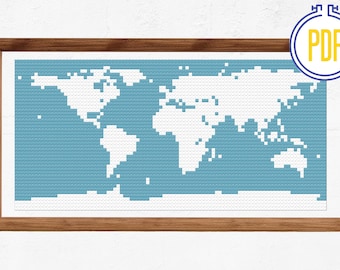 Modern Whole World Map Cross Stitch Pattern, Instant Download, PDF pattern