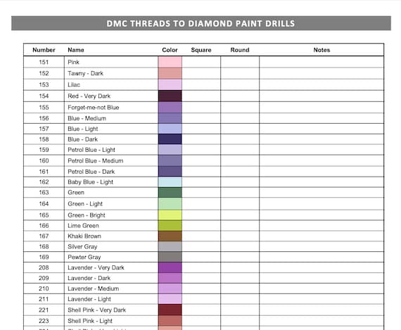 Printable DMC Color Chart PDF Download 
