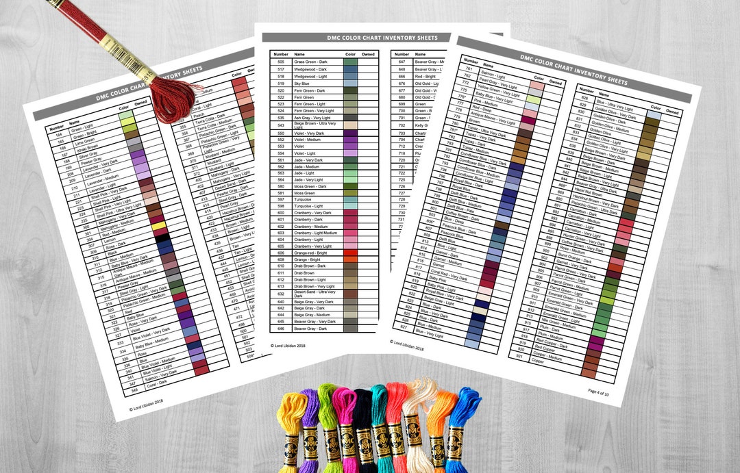 Printable DMC Thread Color Chart Tracker Inventory Sheet 