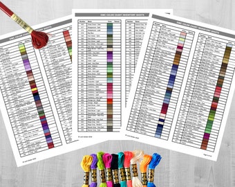 Hoja de inventario de seguimiento de la tabla de colores de hilos DMC imprimible