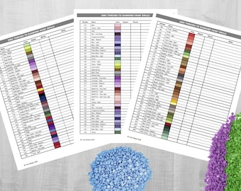 Printable Diamond Painting DMC Color Chart Tracker Inventory Sheet - PDF Download
