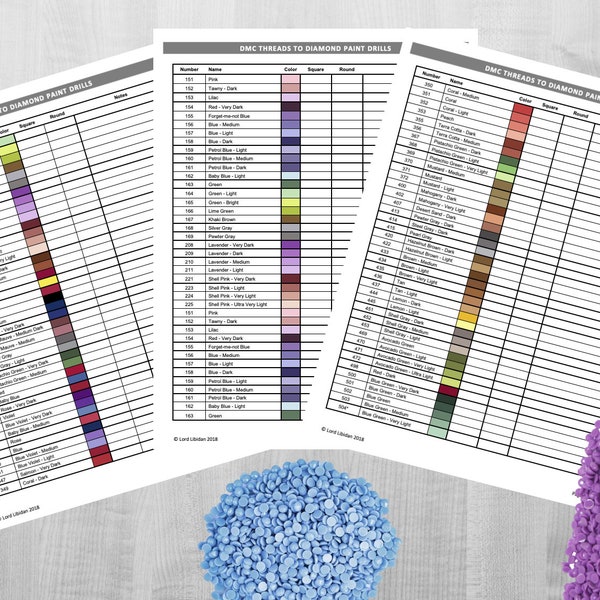 Druckbare Diamant Malerei DMC Color Chart Tracker Bestandsliste - PDF Download