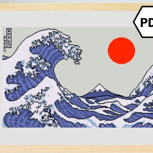 The Great Wave off Kanagawa Inspired Cross Stitch Pattern