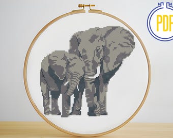 Modern Cuddling Elephant Cross Stitch Pattern, Instant Download, PDF pattern
