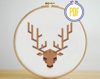 Deer Head Geometric Cross Stitch Pattern, Instant Download, PDF pattern