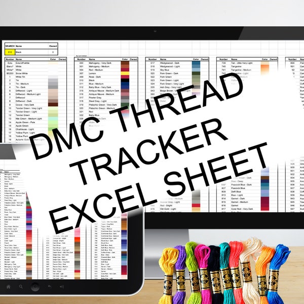 Feuille de calcul d'inventaire de suivi du tableau des couleurs de fil DMC