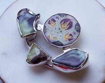 Handmade Enamel Cloisonne Pendant, Fine Silver, Necklace,Gift, Green Gemstone Pendant, Enamel Jewelry, Green Pendant, Green Enamel Pendant.