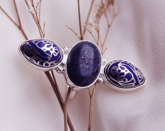 Barnovi Signature "Spike Ring" Design - Handmade Enamel Cloisonne blue ring, Sterling Silver, Blue Ring,Gift,Enamel Jewelry, Enamel rings.