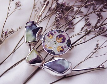 Handmade Enamel Necklace,Silver,Gift,Gemstone, Gemstones