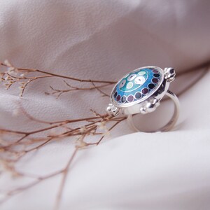 Barnovi Signature Design Silver Ring Handmade Enamel Cloisonne, Sterling Silver, Blue Enamel Ring, Gift, Enamel Jewelry, Blue Silver Rings image 6