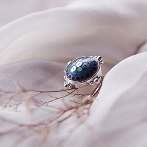 Barnovi Signature Design Silver Ring Handmade Enamel Cloisonne, Sterling Silver, Blue Enamel Ring, Gift, Enamel Jewelry, Blue Silver Rings image 4