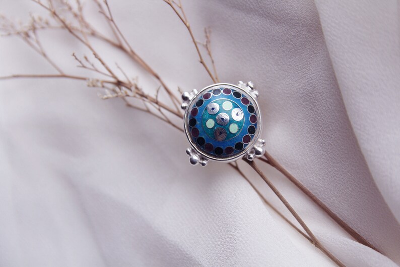 Barnovi Signature Design Silver Ring Handmade Enamel Cloisonne, Sterling Silver, Blue Enamel Ring, Gift, Enamel Jewelry, Blue Silver Rings image 5