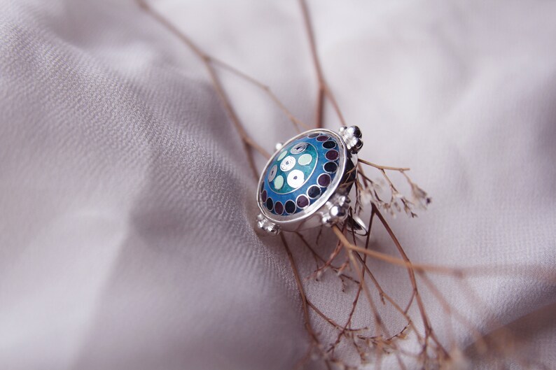 Barnovi Signature Design Silver Ring Handmade Enamel Cloisonne, Sterling Silver, Blue Enamel Ring, Gift, Enamel Jewelry, Blue Silver Rings image 3