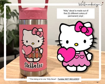 Kitty Heart Custom Name Decal I Name label for school waterproof I Kawaii Name Decal for Tumbler I Laptop Decal I H Kitty Custom name decal
