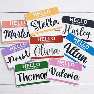 Olá, meu nome é adesivo personalizado para etiqueta com nome de bebê I Olá, meu nome é adesivo personalizado para etiqueta com nome de anúncio de bebê recém-nascido
