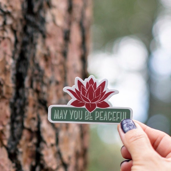 Buddhist Sticker-May You Be Peaceful 3" Red Lotus Decal | Gift For Buddhist | Lokah Samastah Sukinho Bhavantu | Peaceful Sticker | Mindful