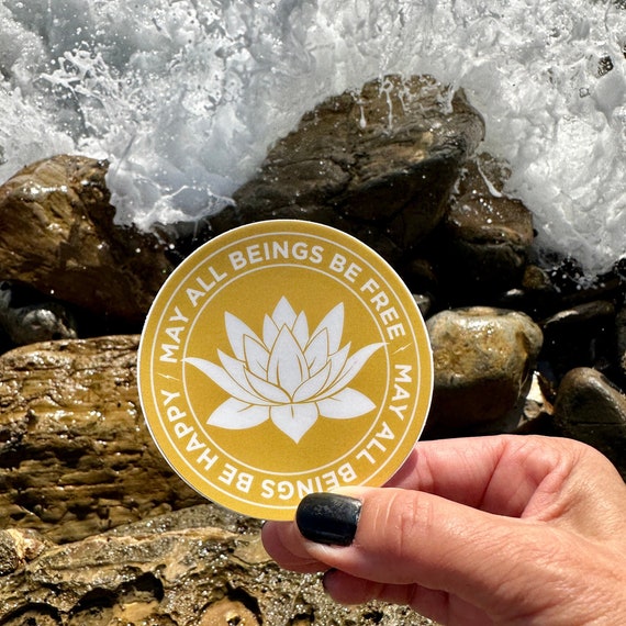 Buddhist Sticker-May All Beings Be Free-May All Beings Be Happy 3" Round Lotus Sticker | Mettā Loving Kindness Prayer | Gift For Meditator