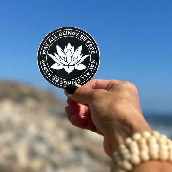 Buddhist Prayer Sticker-May All Beings Be Free-May All Beings Be Happy 3" Round Lotus Sticker | Mettā Loving Kindness | Gift For Buddhist