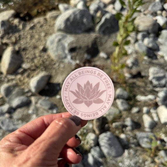 Buddhist Prayer-May All Beings Be Free-May All Beings Be Happy Lotus Sticker | Mettā Meditation | Loving Kindness Prayer | Bodhisattva Vow