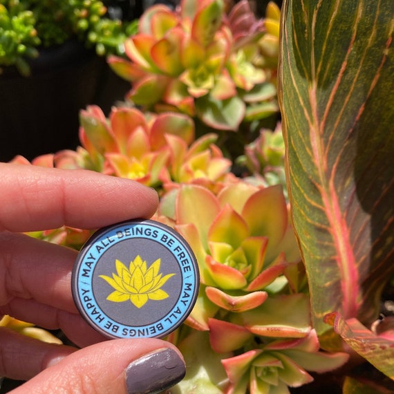 May All Beings Be Free-May All Beings Be Happy 1.25" Round Lotus Pinback Button | Buddhist Meditation | Brahma Vihara | Buddhist Gift