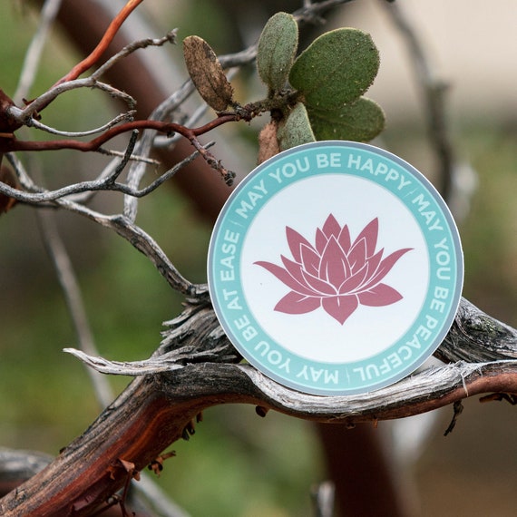 3" Round Lotus Magnet | May You Be Happy-Peaceful-At Ease | Buddhist Gift | Mettā Prayer | Mindfulness | Loving Kindness | Brahma Vihara