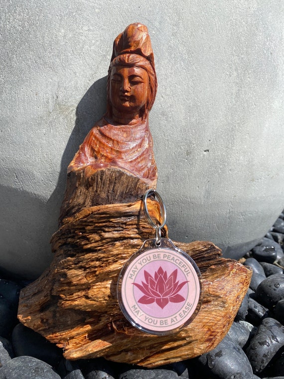 Buddhist Gift-May You Be Peaceful-May You At Ease 2" Lotus Keychain | Mettā Prayer | Loving Kindness | Meditation Space | Heart Chakra