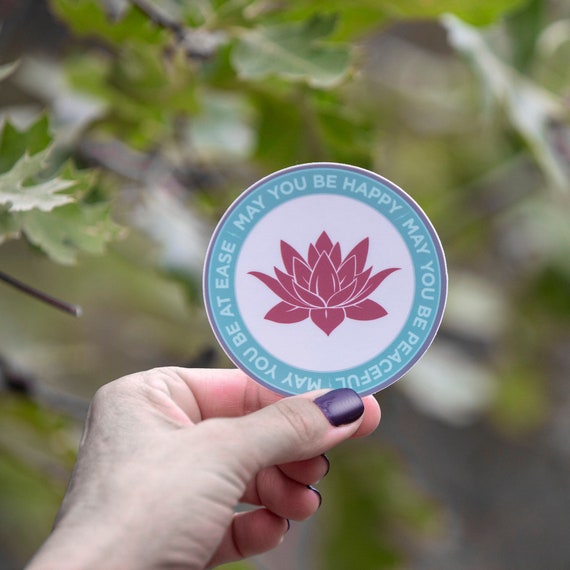 Buddhist Sticker-May You Be Happy-Peaceful-At Ease 3" Round Lotus Sticker | Mettā Loving Kindness Prayer | Gift For Meditator |