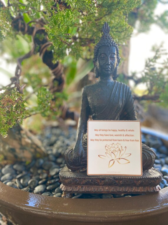 Buddhist Sticker 3" Square | Mettā Meditation | Buddhist Prayer | May All Beings Be Happy | Lotus Sticker | The Heart Practices | Dharma