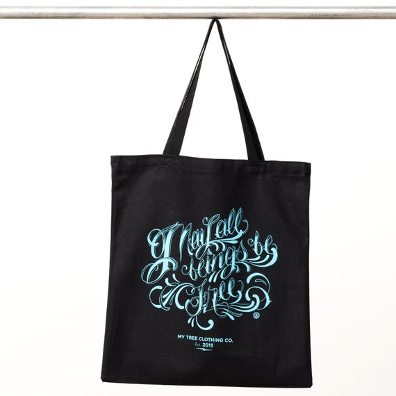 May All Beings Be Free Black Canvas Tote | Book Bag | Reusable Bag | Tattoo Script Design | Compassion Meditation | Shoulder Bag | Buddhism