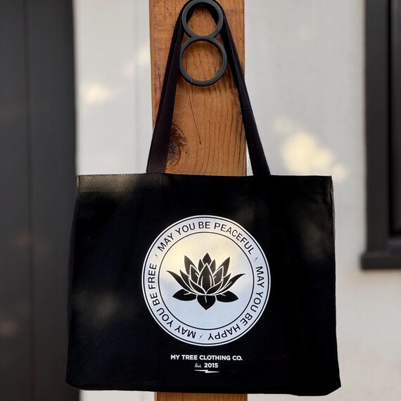 Buddhist Gift-May You Be Peaceful-May You Be Happy-May You Be Free | Canvas Purse-Shoulder Bag | Lotus Yoga Bag | Book Bag | Reusable Bag