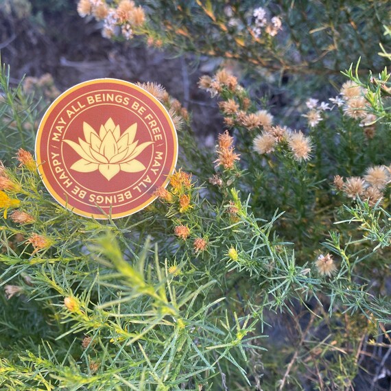 Buddhist Prayer Sticker-May All Beings Be Free-May All Beings Be Happy 2" Lotus Sticker | Mettā Prayer | Meditation Gifts | Tibetan Buddhism