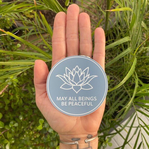 Buddhist Sticker-May All Beings Be Peaceful 3" Round Lotus Sticker | Buddhist Gifts | Mettā Prayer | Bodhisattva Vow | Meditation Sticker