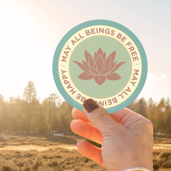 Buddhist Sticker-May All Beings Be Free-May All Beings Be Happy 4" Round Desert Rose Lotus Sticker | Buddhist Prayer | Mettā Meditation
