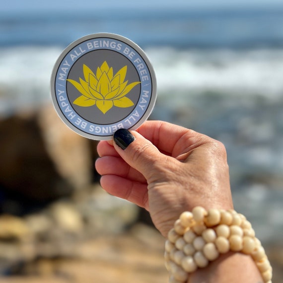 Buddhist Sticker-May All Beings Be Free-May All Beings Be Happy 3" Round Lotus Sticker | Mettā Loving Kindness Prayer | Gift For Meditator