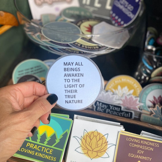 Buddhist Sticker-May All Beings Awaken To The Light Of Their True Nature 3" Round Mantra Sticker | Tibetan Buddhism | Mettā Prayer | Dharma