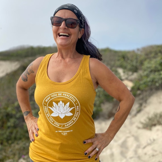 Buddhist T-Shirt-May You Be Peaceful-May You Be Happy-May You Be Free Racerback Lotus Tank Top | Yoga Clothing | Compassion Shirt | Mettā