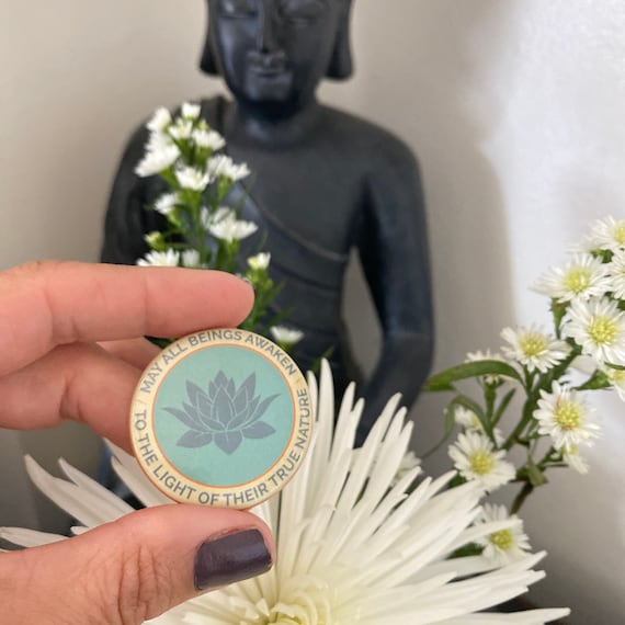 May All Beings Awaken To The Light Of Their True Nature 1.50" Lotus Button | Buddhist Prayer | Mettā Meditation | Bodhisattva Vow | Wisdom