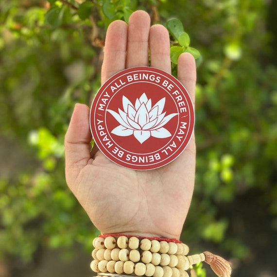 Buddhist Sticker-May All Beings Be Free-May All Beings Be Happy 3" Round Lotus Sticker | Mettā Loving Kindness Prayer | Gift For Buddhist