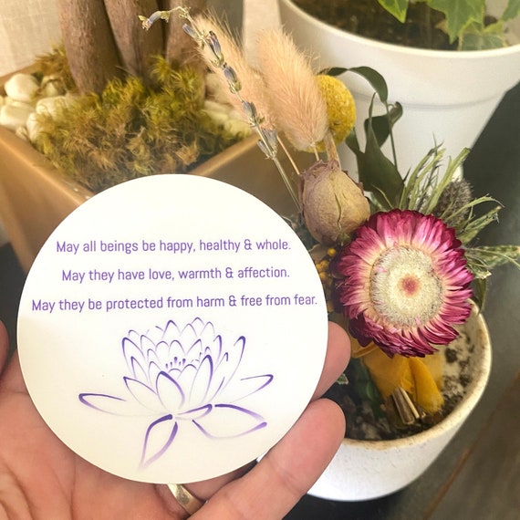 Buddhist Sticker 3" Round | Mettā Meditation | Buddhist Teachings | Brahma Viharas | Blessings | May All Beings Be Happy | Lotus Sticker