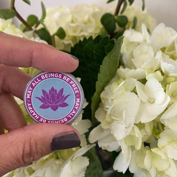 May All Beings Be Free-May All Beings Be Happy 1.25" Round Lotus Pinback Button | Mettā | Buddhist Prayer Pin | Dalai Lama | Zen Button