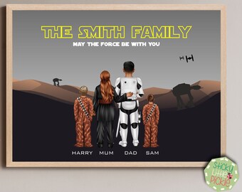 Personalised Space Wars Family Print, Digital Download, Fathers Day Gift, Friends Portrait, Star Wars Inspired BFF A4 A3 Birthday, Home Gift