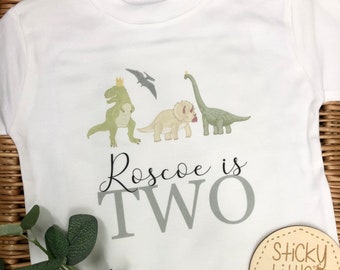 Dinosaur Personalised Birthday T-Shirt - One, 1st Birthday, Two, Second, Jurassic, T-Rex - Any Age